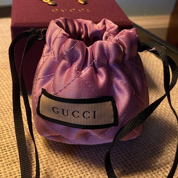 Gucci Lion Head Heart Drop Gold Plated Earrings - Picture 8 of 9